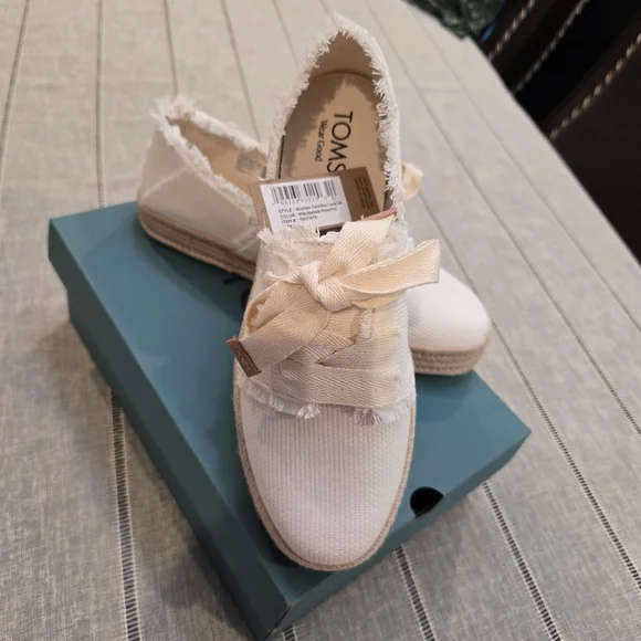Womens TOMS Carolina Lace-Up Espadrille Sneakers White Beachside Woven, Size 10 - Picture 4 of 11